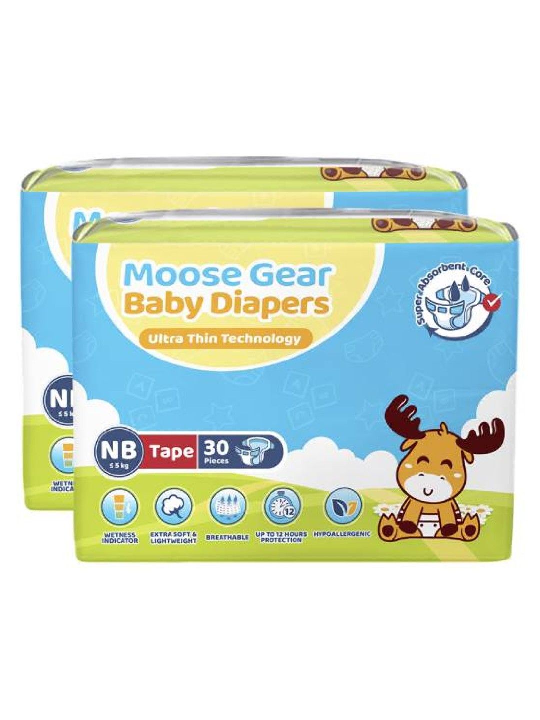 Moose Gear Baby Tape Diapers Newborn 2-Pack (60 pcs) (No Color- Image 1)