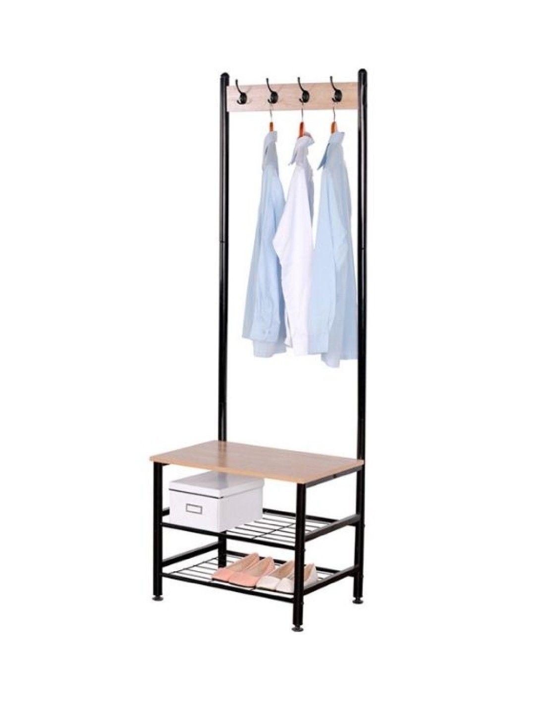 Sunbeams Lifestyle Nest Design Lab Garment Coat Rack With 2-Tier Wooden Shelf (No Color- Image 1)