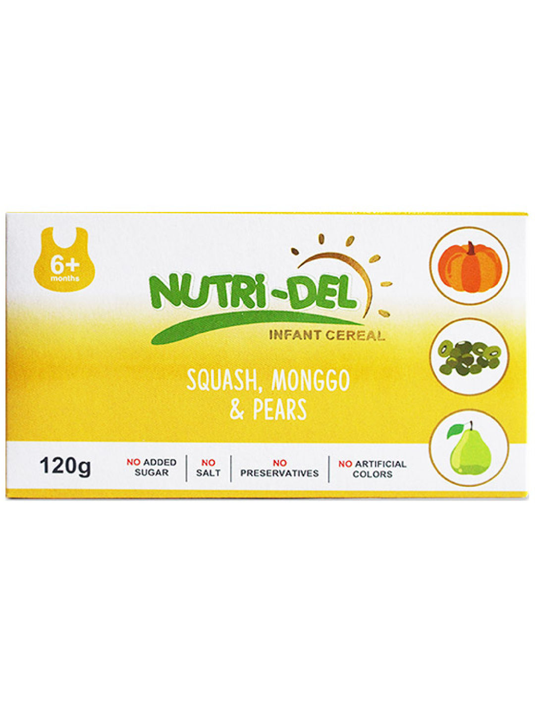 Nutridel Baby Food Squash Monggo Pears Infant Cereal 120g (3-Pack) (No Color- Image 1)