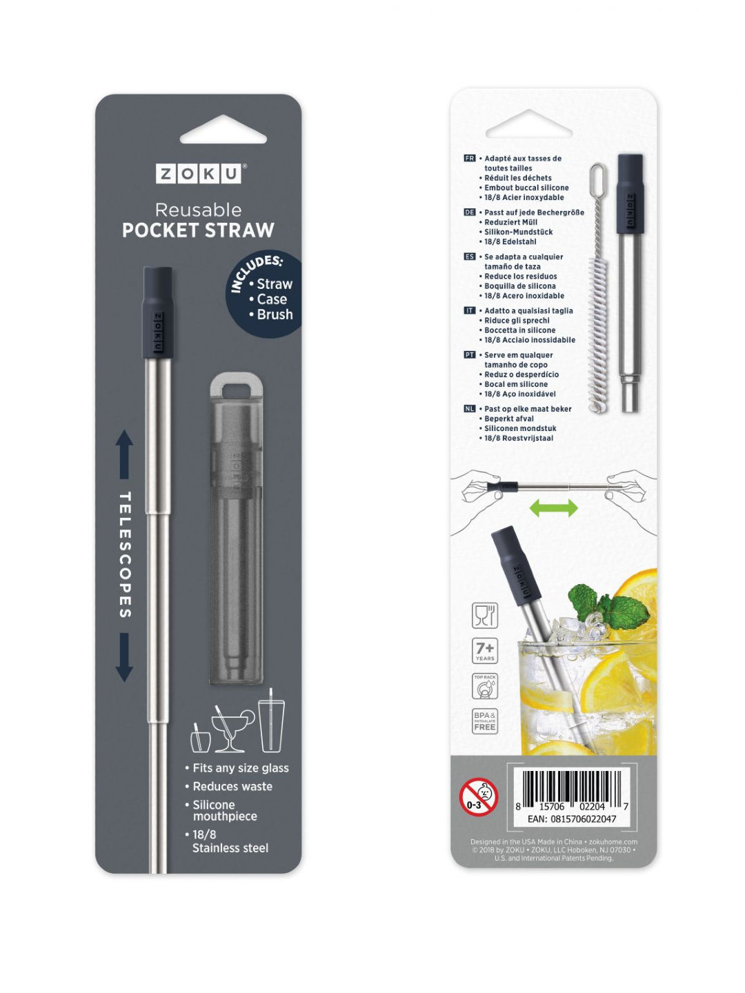 Zoku Pocket Straw (Charcoal Grey- Image 2)