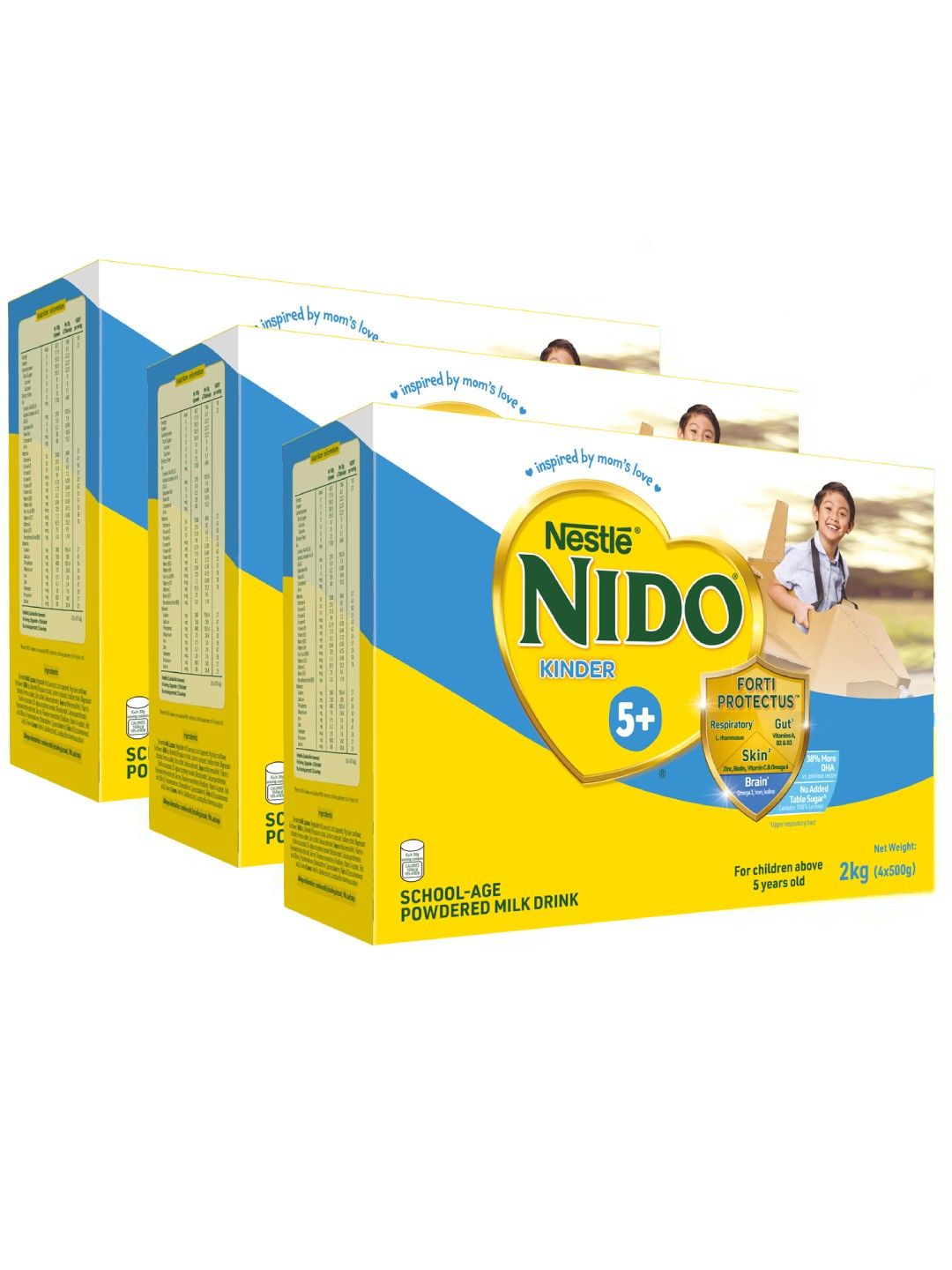 Nido 5+ Powdered Milk Drink For School Age Children Above 5 Years Old 2kg - Bundle of 3 (No Color- Image 1)