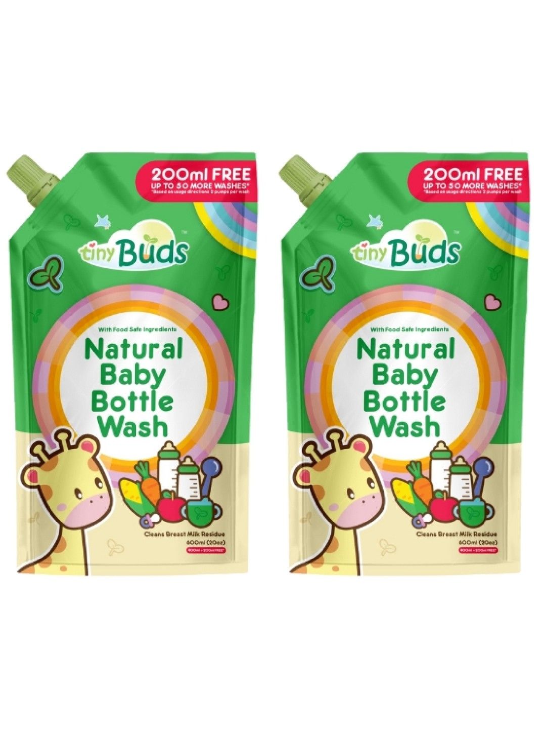 Tiny Buds Natural Baby Bottle Wash Refill (400ml + 200ml FREE) (Bundle of 2)