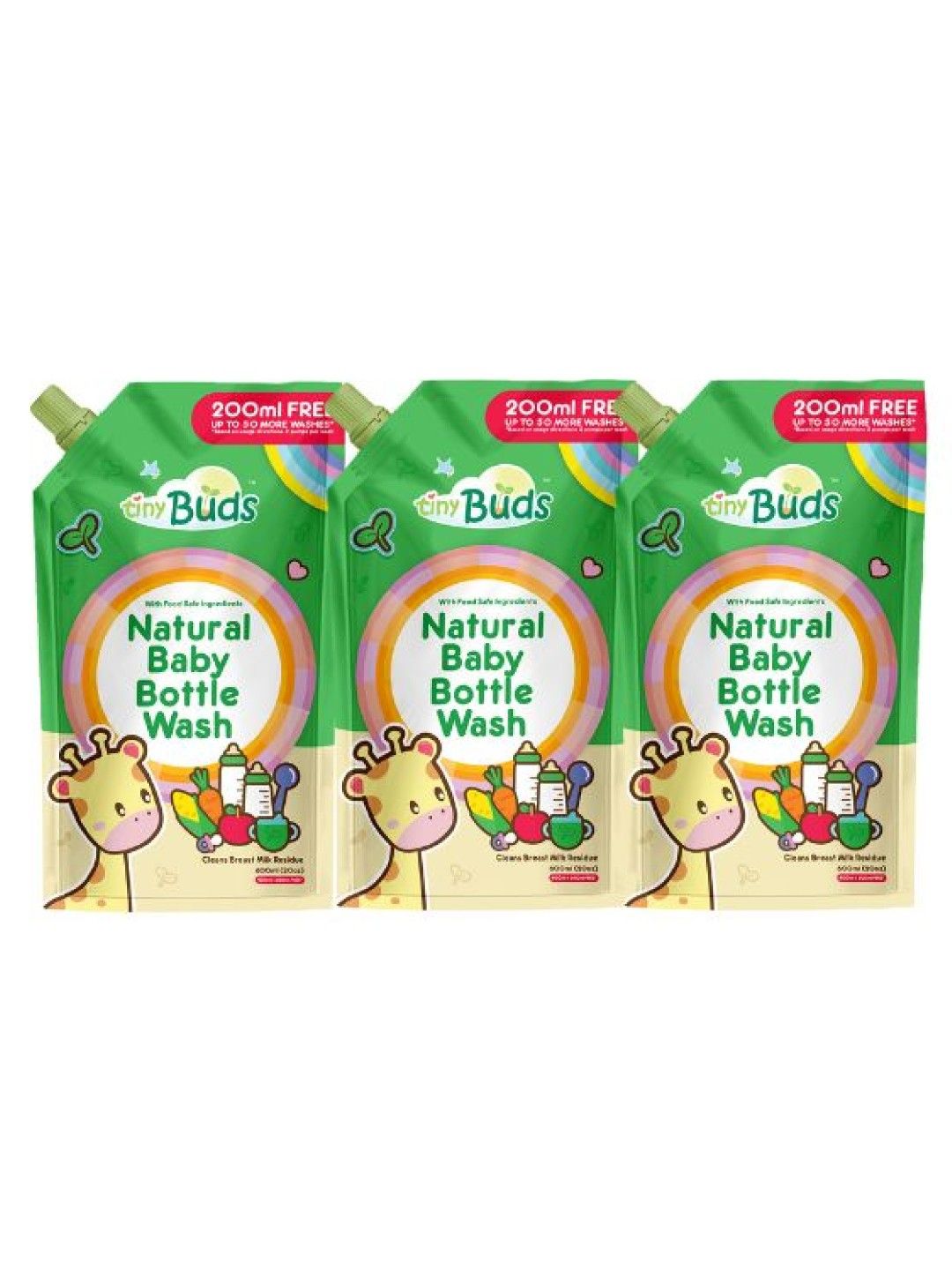 Tiny Buds Natural Baby Bottle Wash Refill 600ml - Bundle of 3