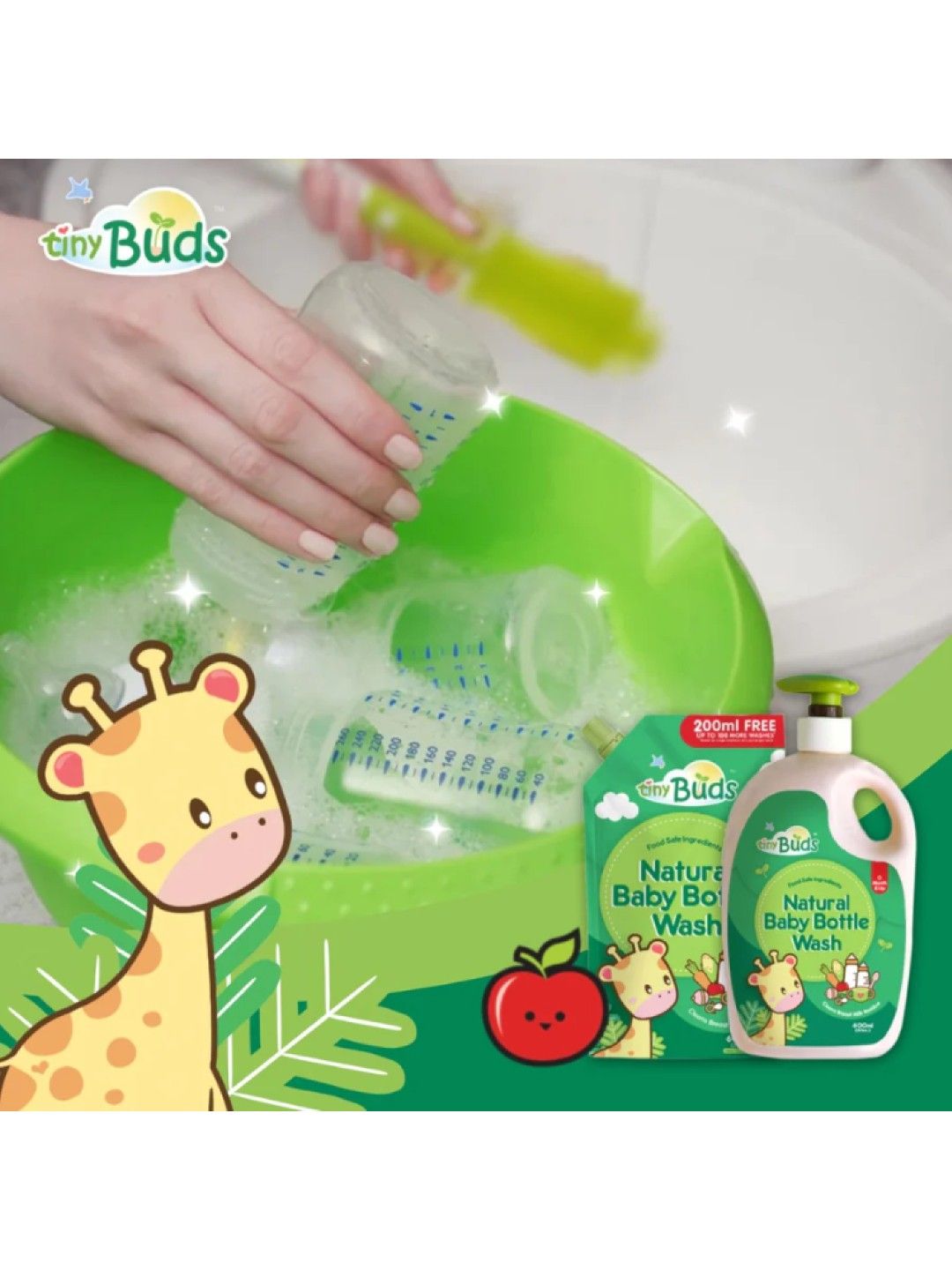 Tiny Buds [Buy 2 Get 1]  Natural Baby Bottle Wash Refill 600ml (3 pack) (No Color- Image 3)