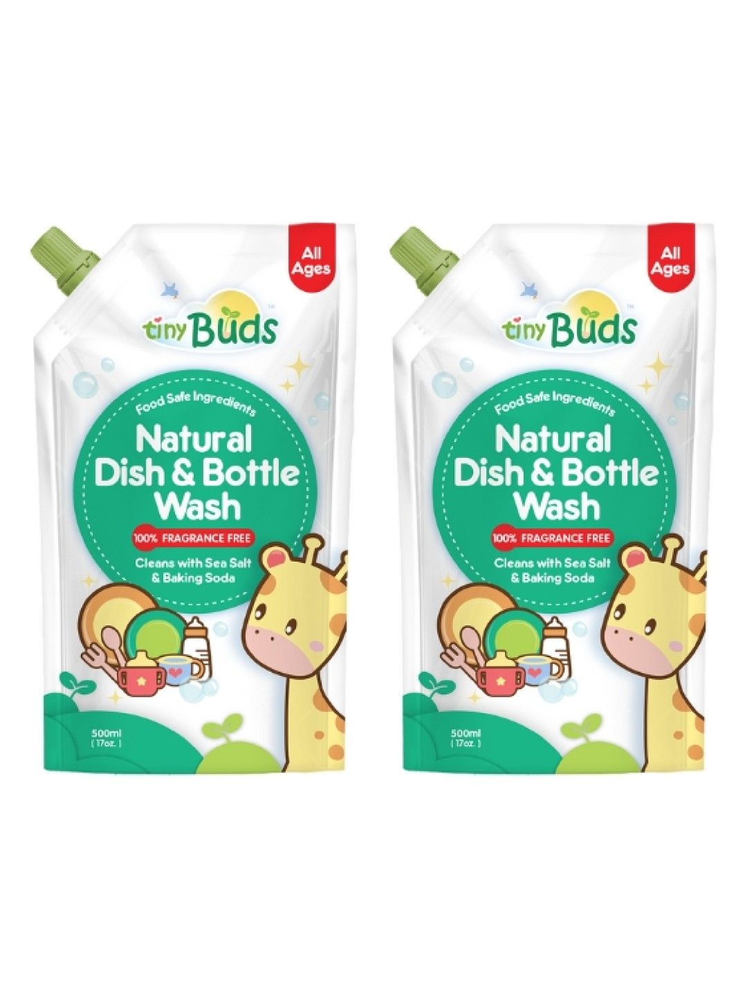 Tiny Buds Natural Dish & Bottle Wash Fragrance-Free Pouch (500ml) (Bundle of 2) (No Color- Image 1)