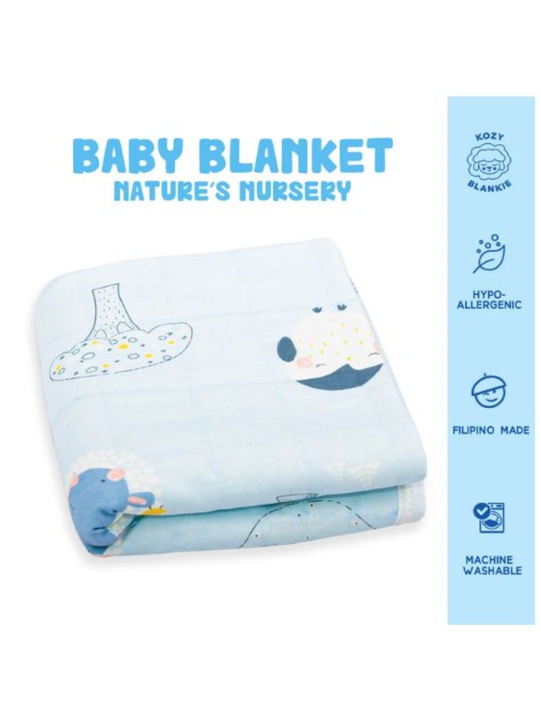 Kozy Blankie Large Reversible Quilt Blanket 100% Cotton - Nature's Nursery (No Color- Image 2)