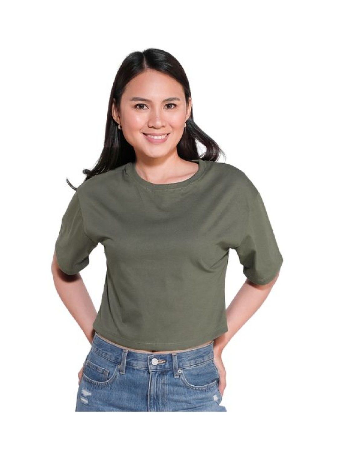 Crown TShirt Ladies Crop-top Oversized (Olive Green- Image 1)