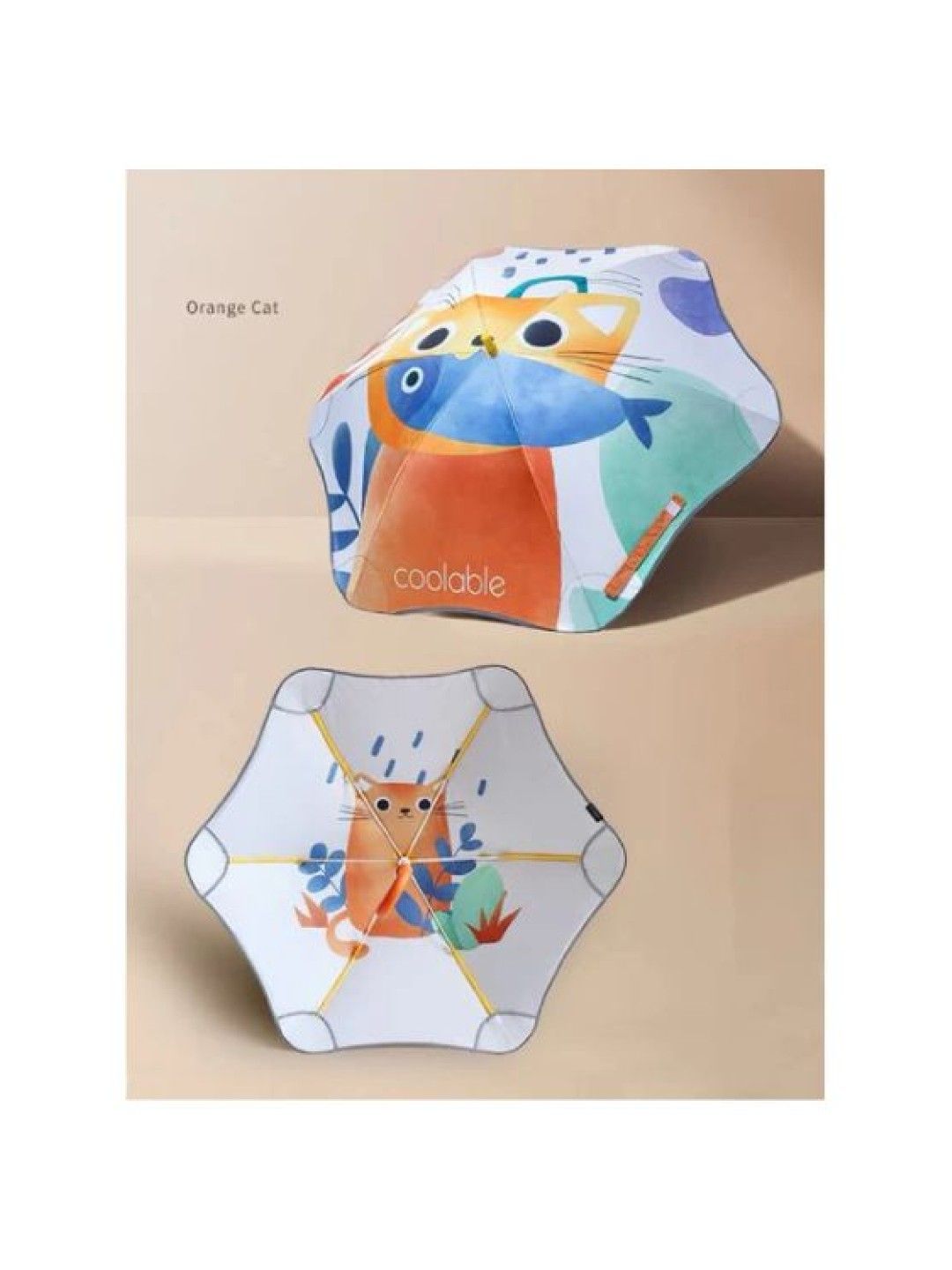 Coolable Double Sided Kids Umbrella - Orange Cat (No Color- Image 2)