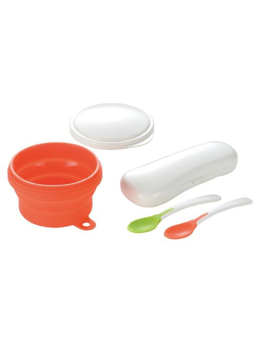 Richell Collapsible Bowl with Spoons (Orange- Image 1)