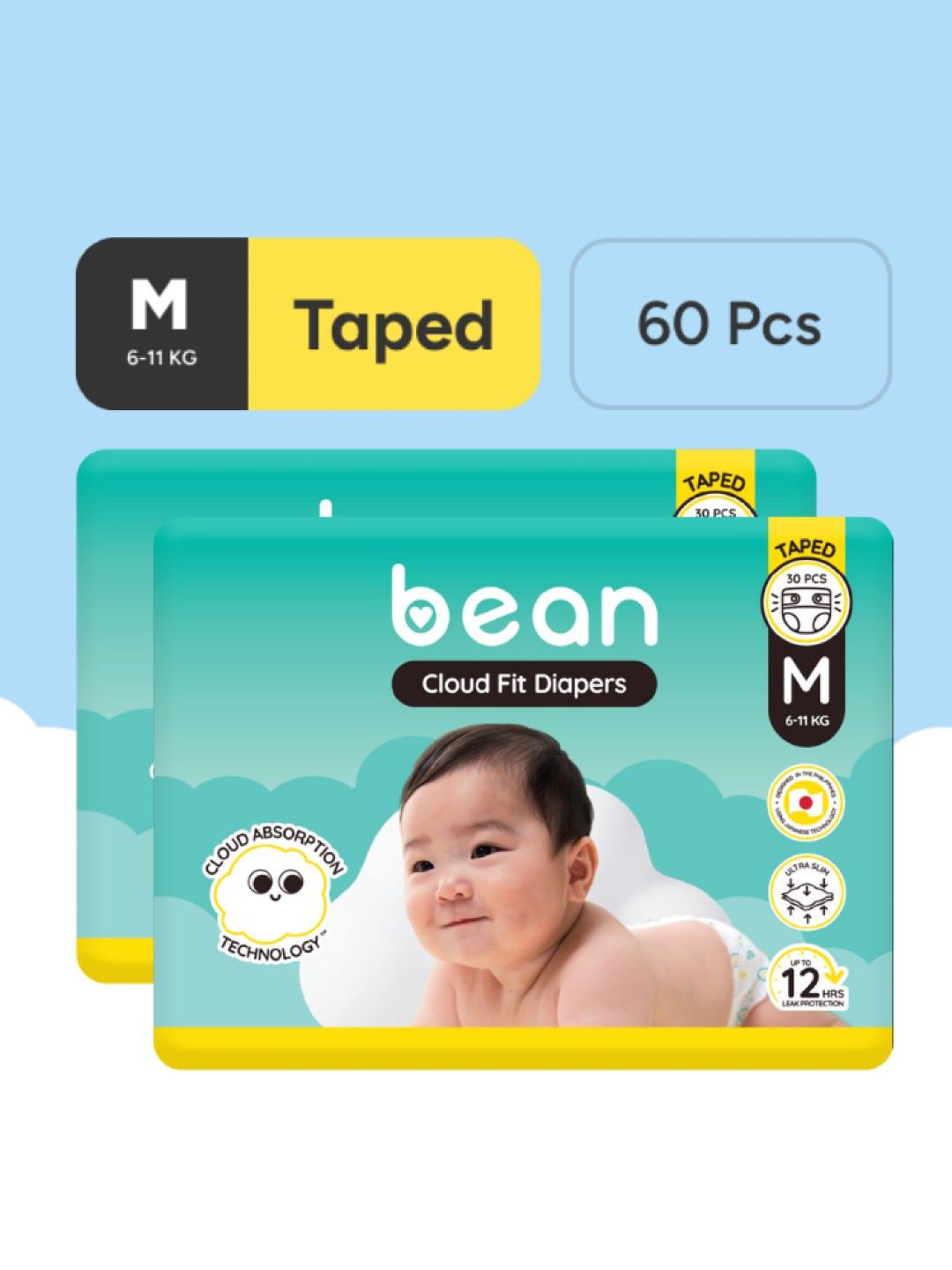 bean Cloud Fit Diapers Medium (30s)