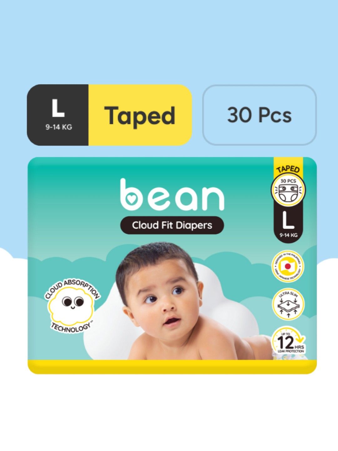 bean Cloud Fit Diapers Large (30s)