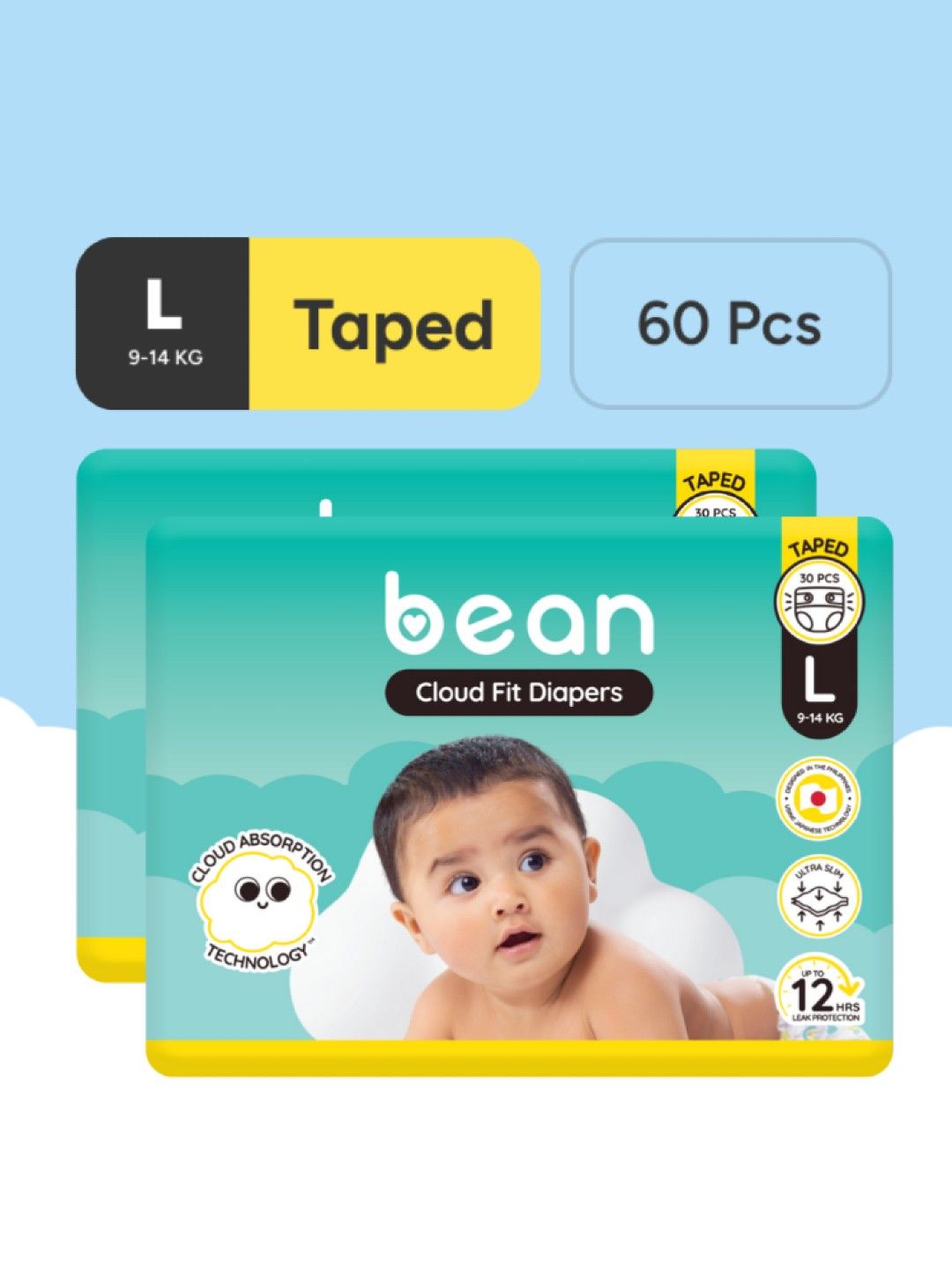 bean Cloud Fit Diapers Large (30s)