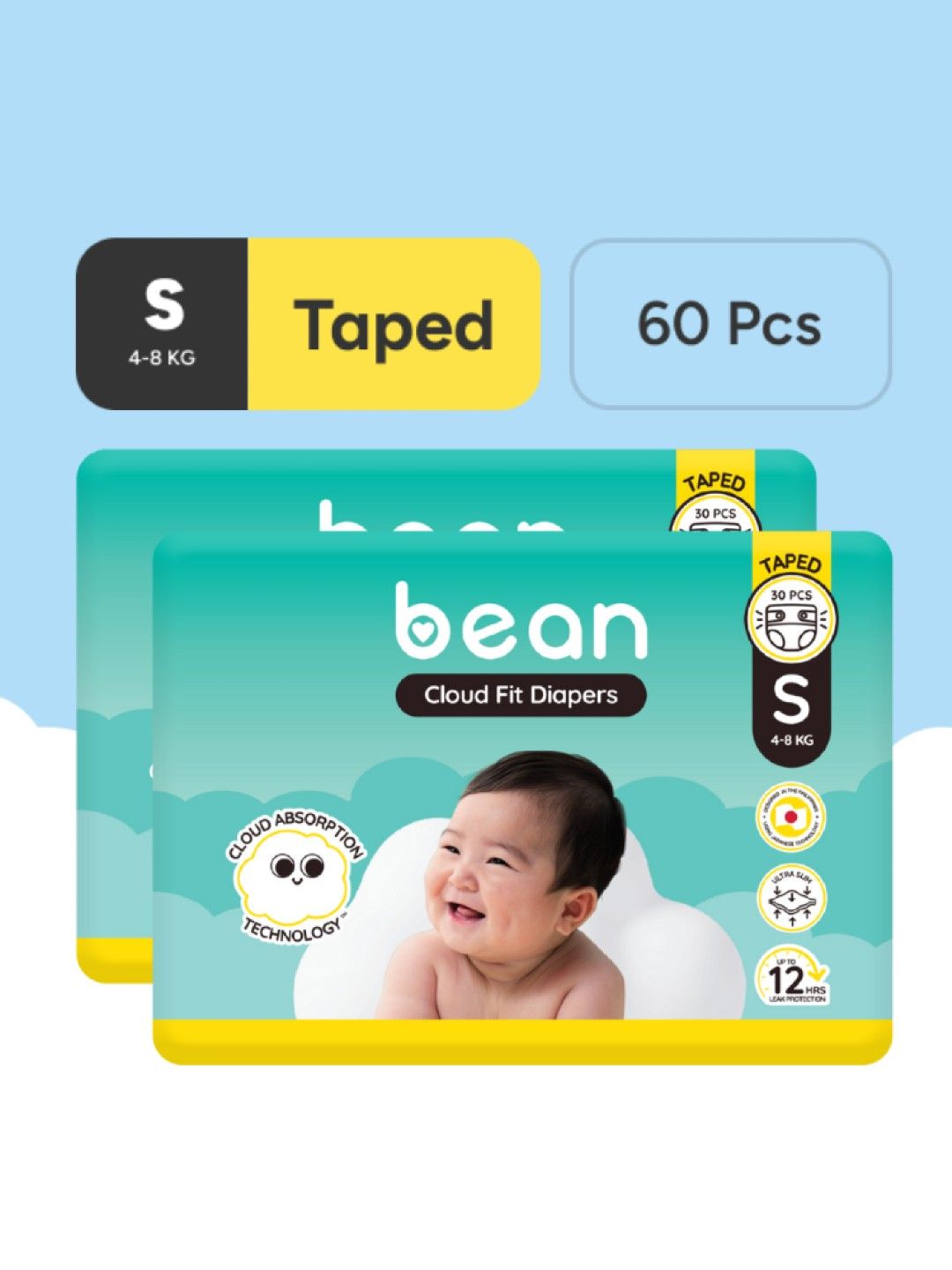 bean Cloud Fit Diapers Small (30s)