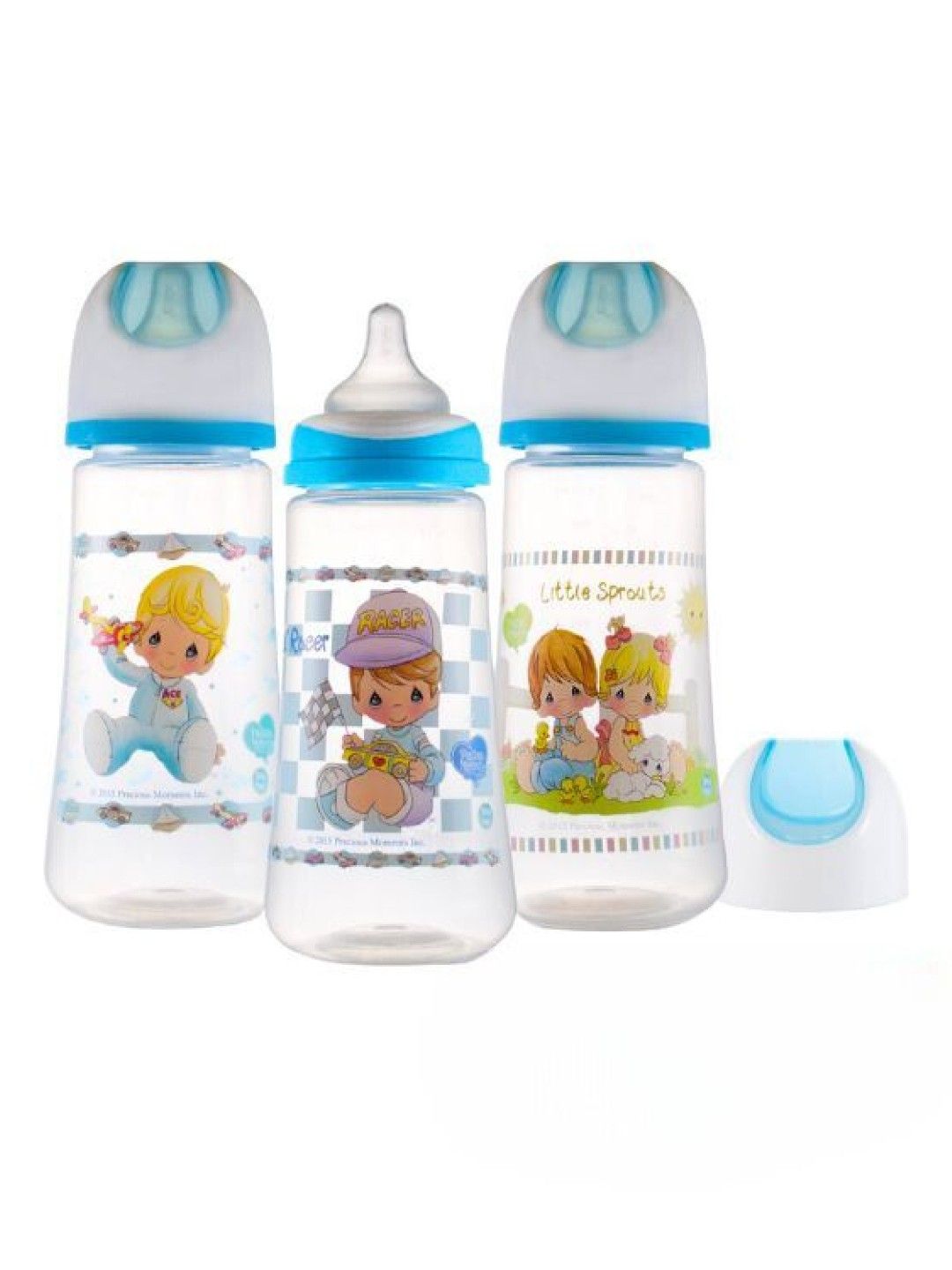 Precious Moments Clear Wide Neck Feeding Bottles Set of 3 (14oz) (Blue- Image 1)