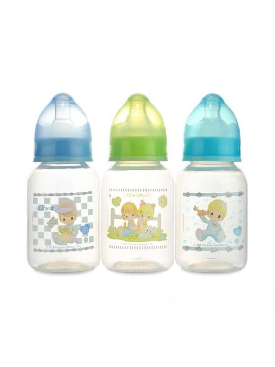 Precious Moments Clear Feeding Bottles Set of 3 (4oz) (Blue- Image 1)