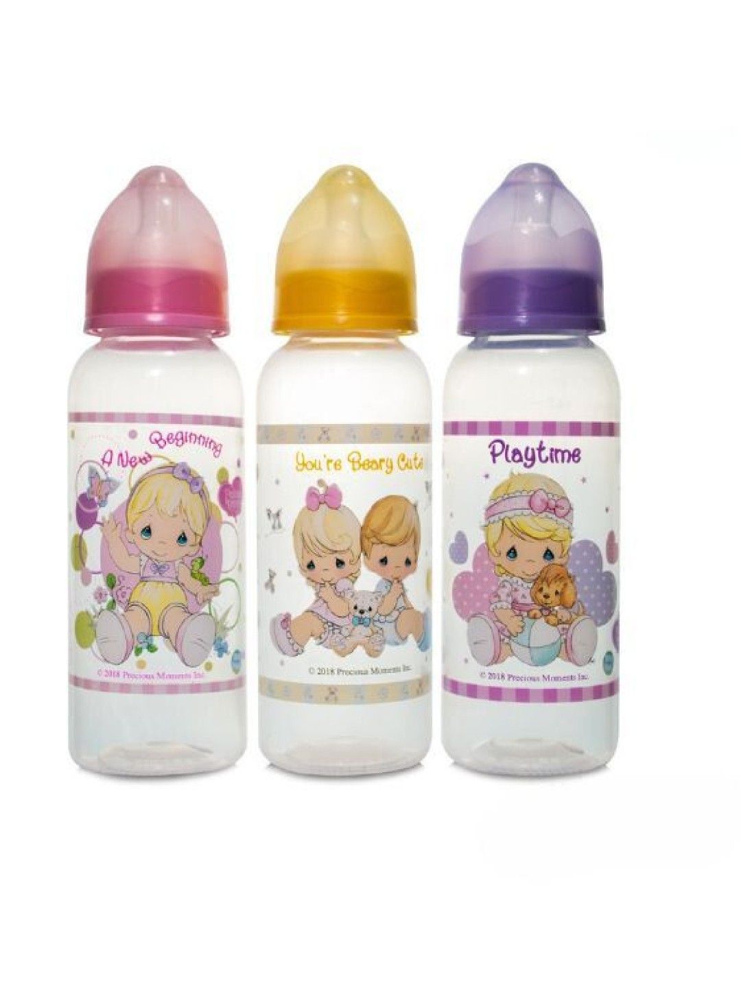 Precious Moments Clear Feeding Bottles Set of 3 (8oz) (Pink- Image 1)
