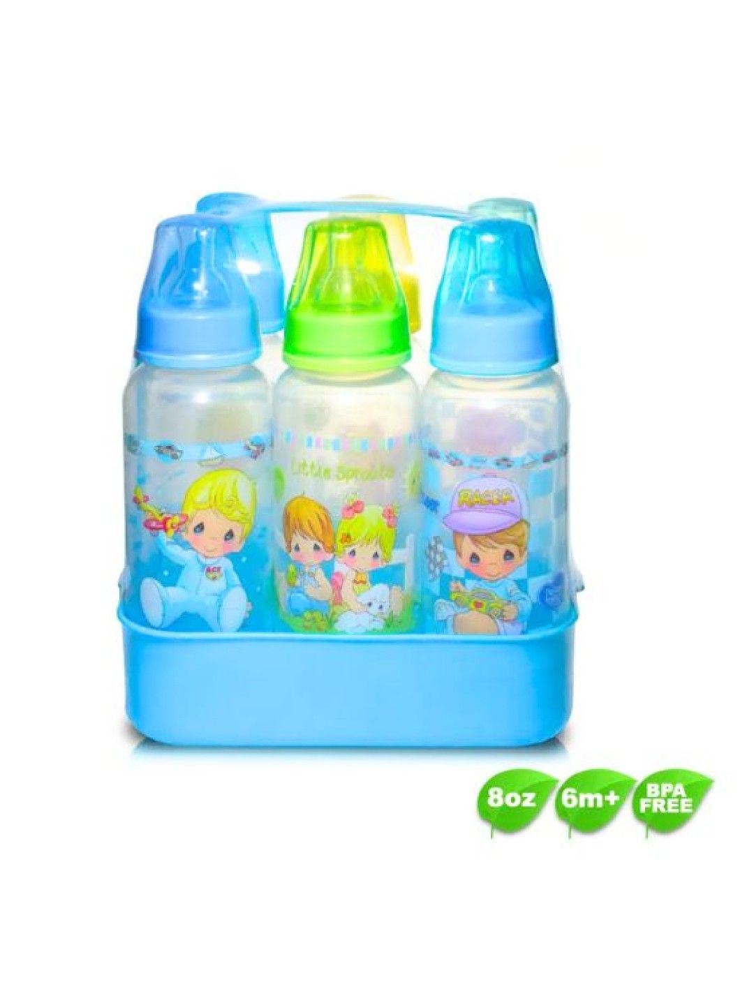 Precious Moments Feeding Bottles with Caddy 6 pcs. (8oz) (Blue- Image 3)