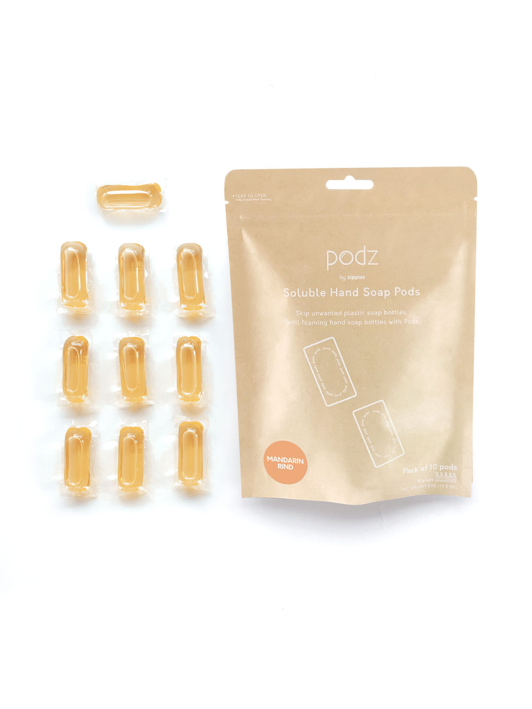 Zippies Podz Soluble Mandarin Rind Hand Soap Pods (Pouch of 10) (No Color- Image 2)