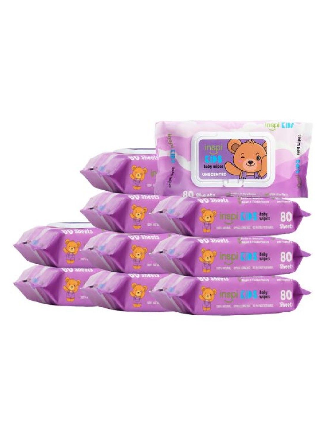 INSPI Kids Baby Wipes Unscented 80s (10-pack)