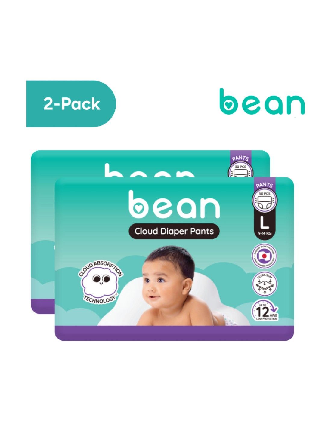 bean [Bundle of 2] Cloud Diapers Pants Large (30s) - 60 pcs (No Color- Image 1)