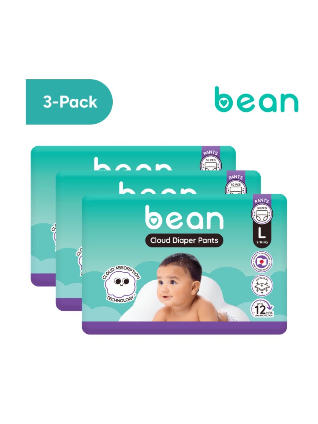 bean [Bundle of 3] Cloud Diapers Pants Large (30s) - 90 pcs