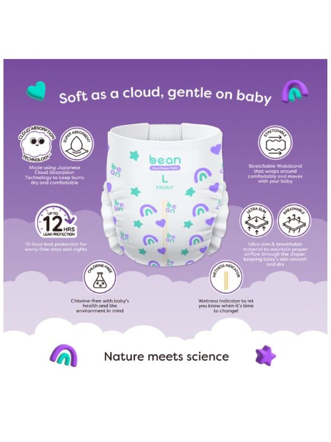 bean [Bundle of 2] Cloud Diapers Pants Large (30s) - 60 pcs (No Color- Image 2)