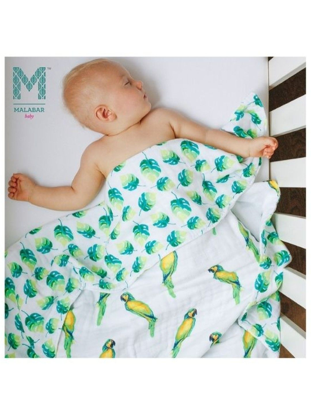 Malabar Baby Organic Muslin Snug Blankets (Reversible) - Parrots / Leaf (No Color- Image 4)