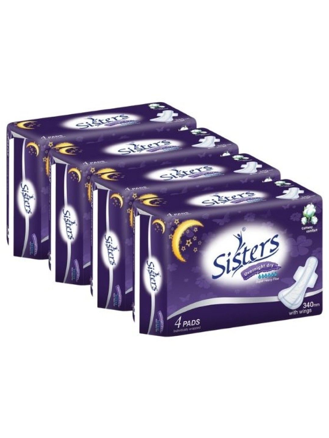 Sisters Sanitary Napkin Perforated Cottony Overnight (4's, Bundle of 4)