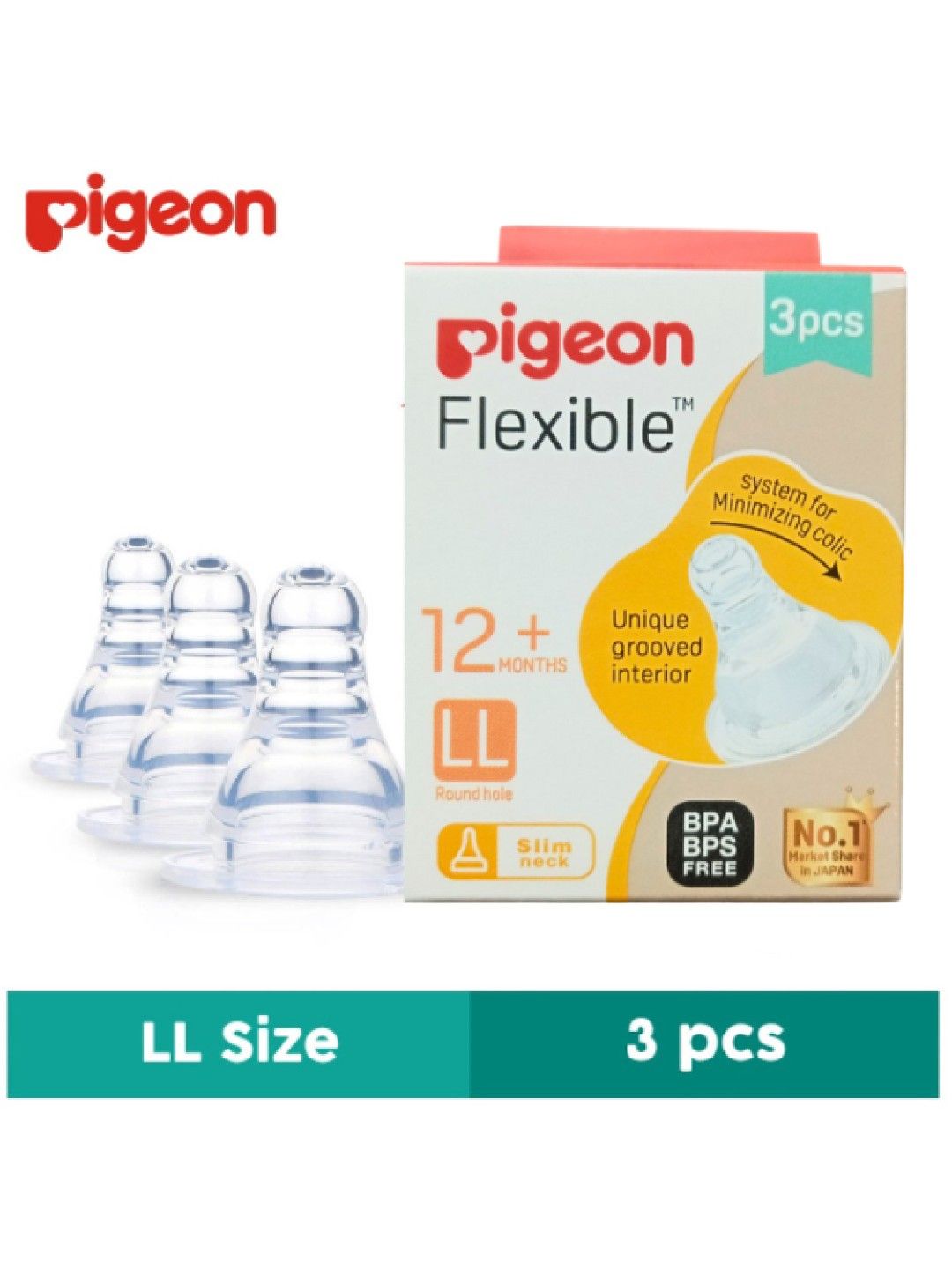 Pigeon Peristaltic Nipple LL 3pcs/Box (No Color- Image 1)