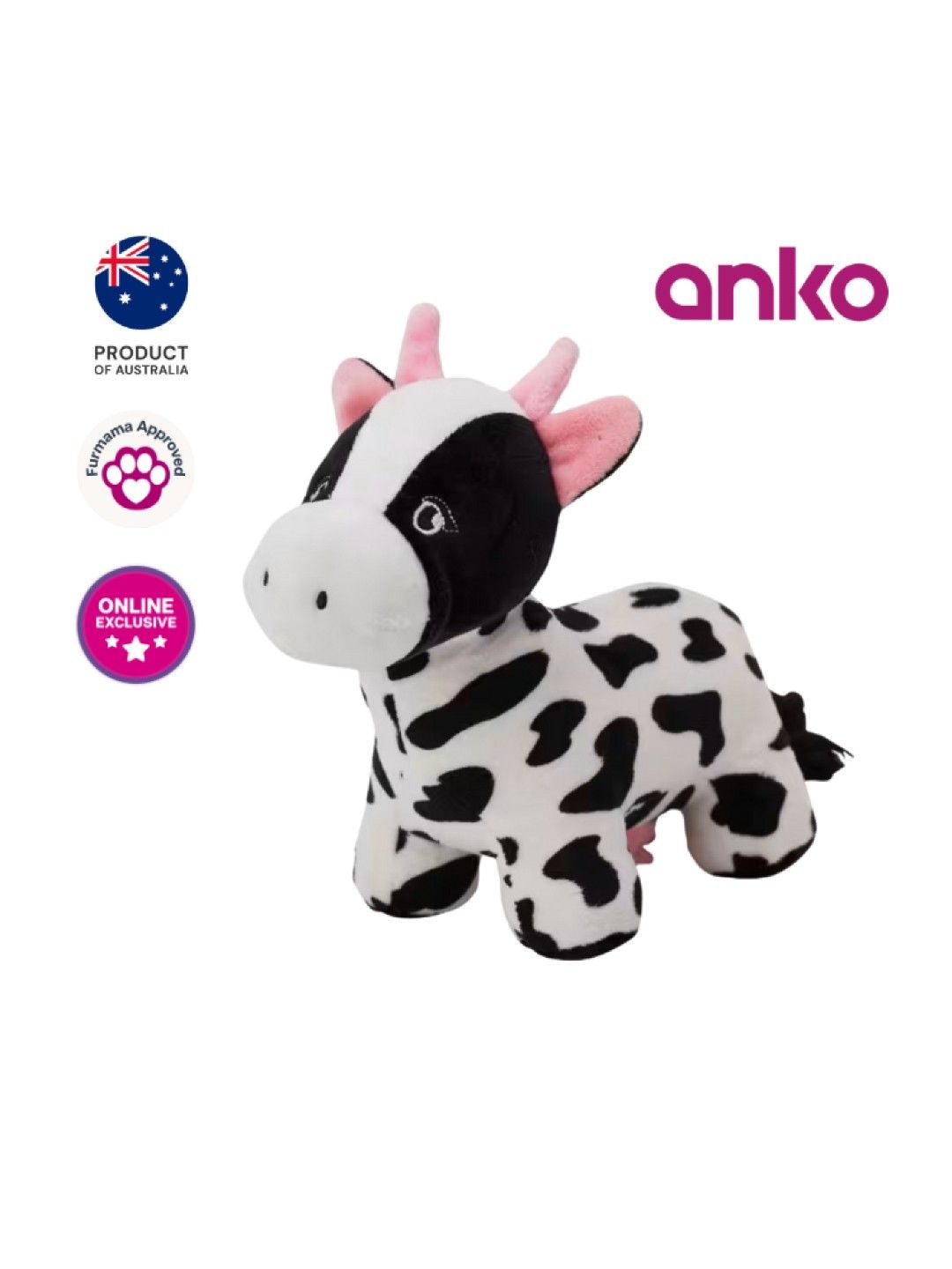 Anko Pet Toy Plush Cow (Black/White- Image 1)