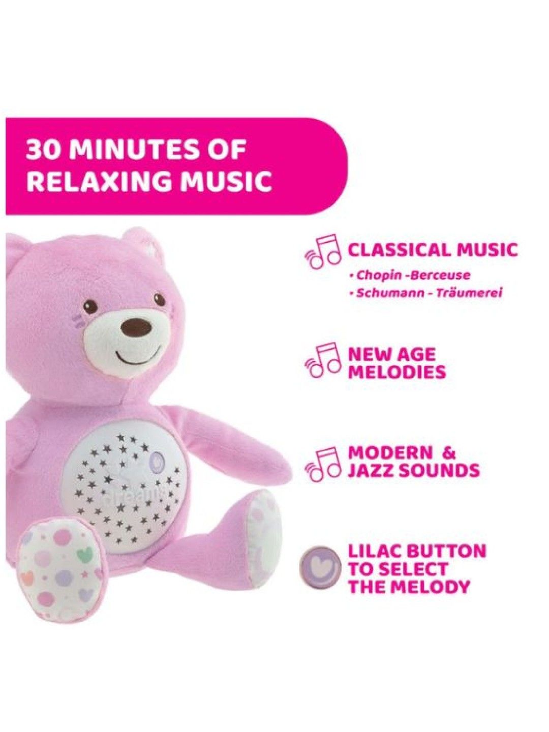 Chicco First Dreams Baby Bear Electronic Light Projector and Soothing Plush (Pink) (No Color- Image 2)