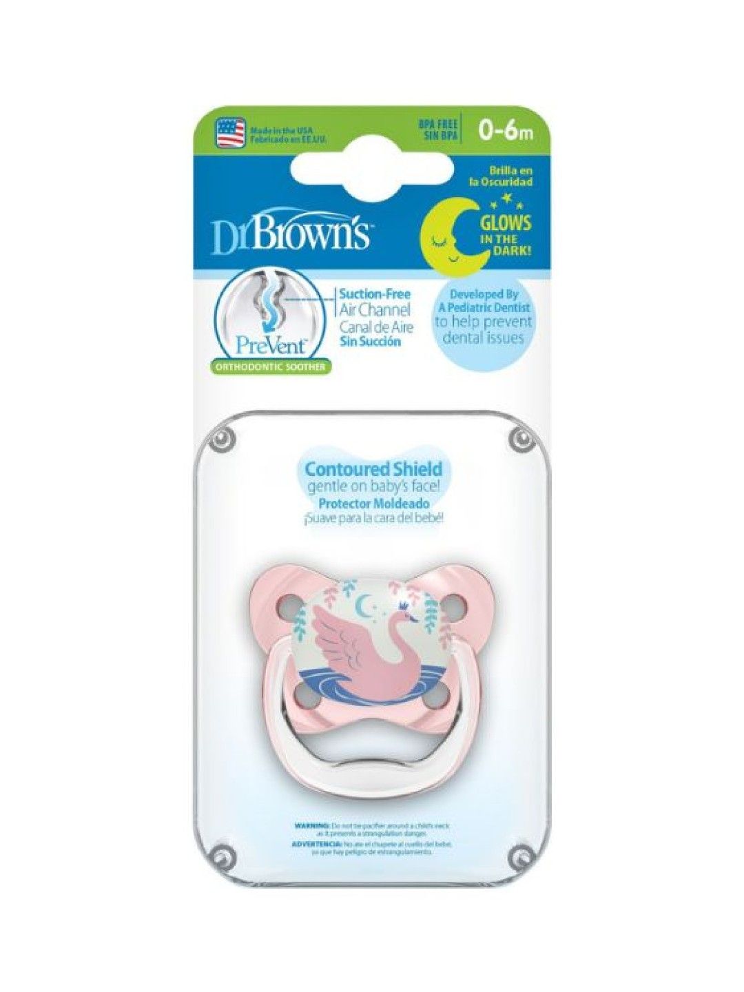 Dr. Brown's Pacifier Prevent Glow In The Dark Butterfly Shield (Stage 1) (Pink- Image 3)