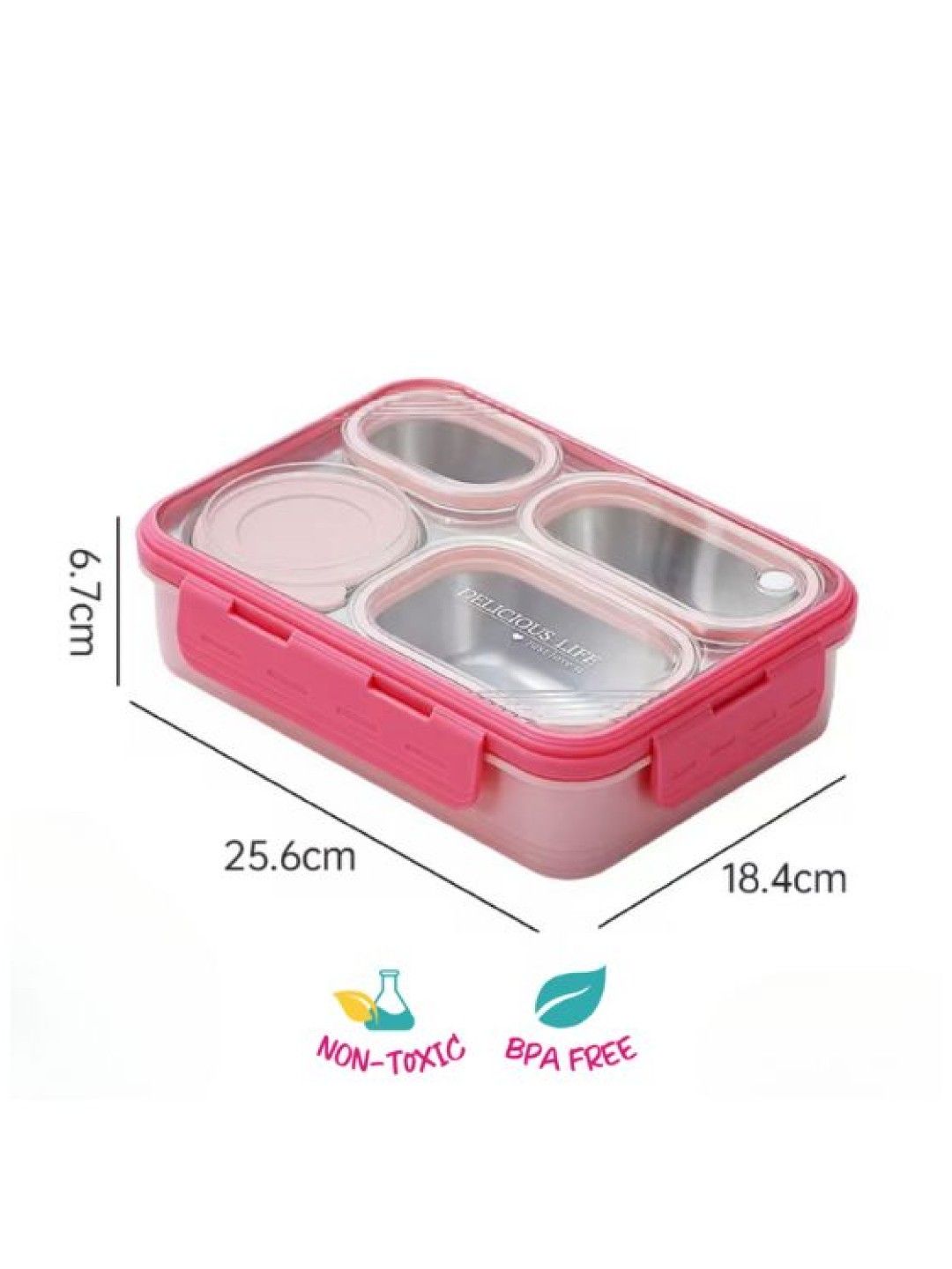 Giggli 4 Compartment Leak & Spill Proof Stainless Steel Bento Box (Pink- Image 3)