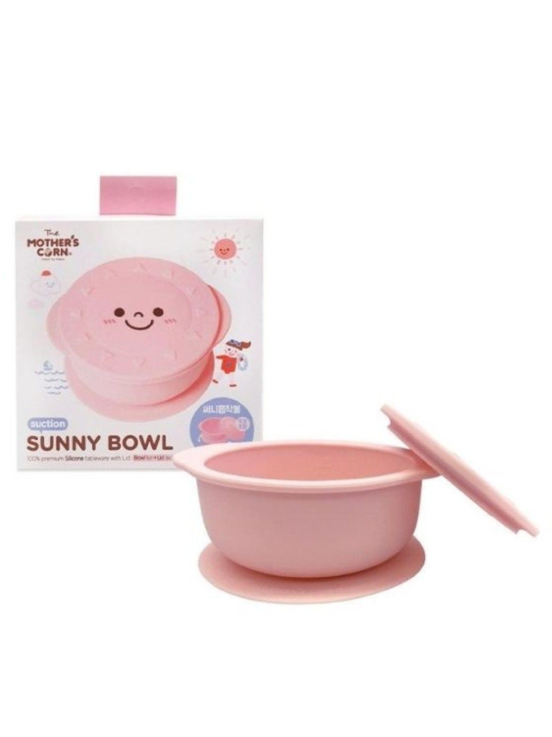 Mother's Corn Sunny Silicon Suction Bowl with Lid (Pink- Image 2)