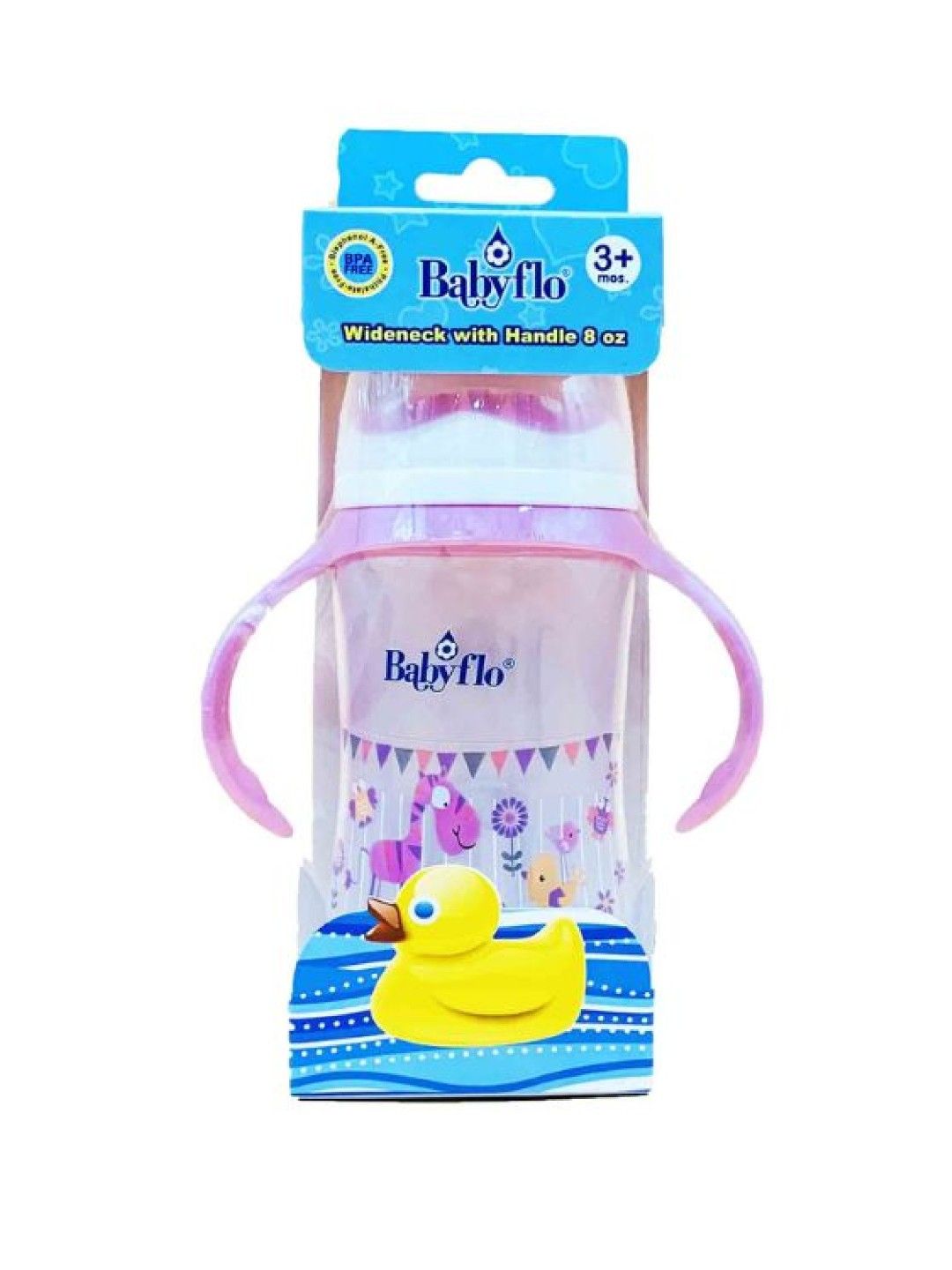 Babyflo Feeding Bottle Wideneck with Handle (8oz) (Pink- Image 1)