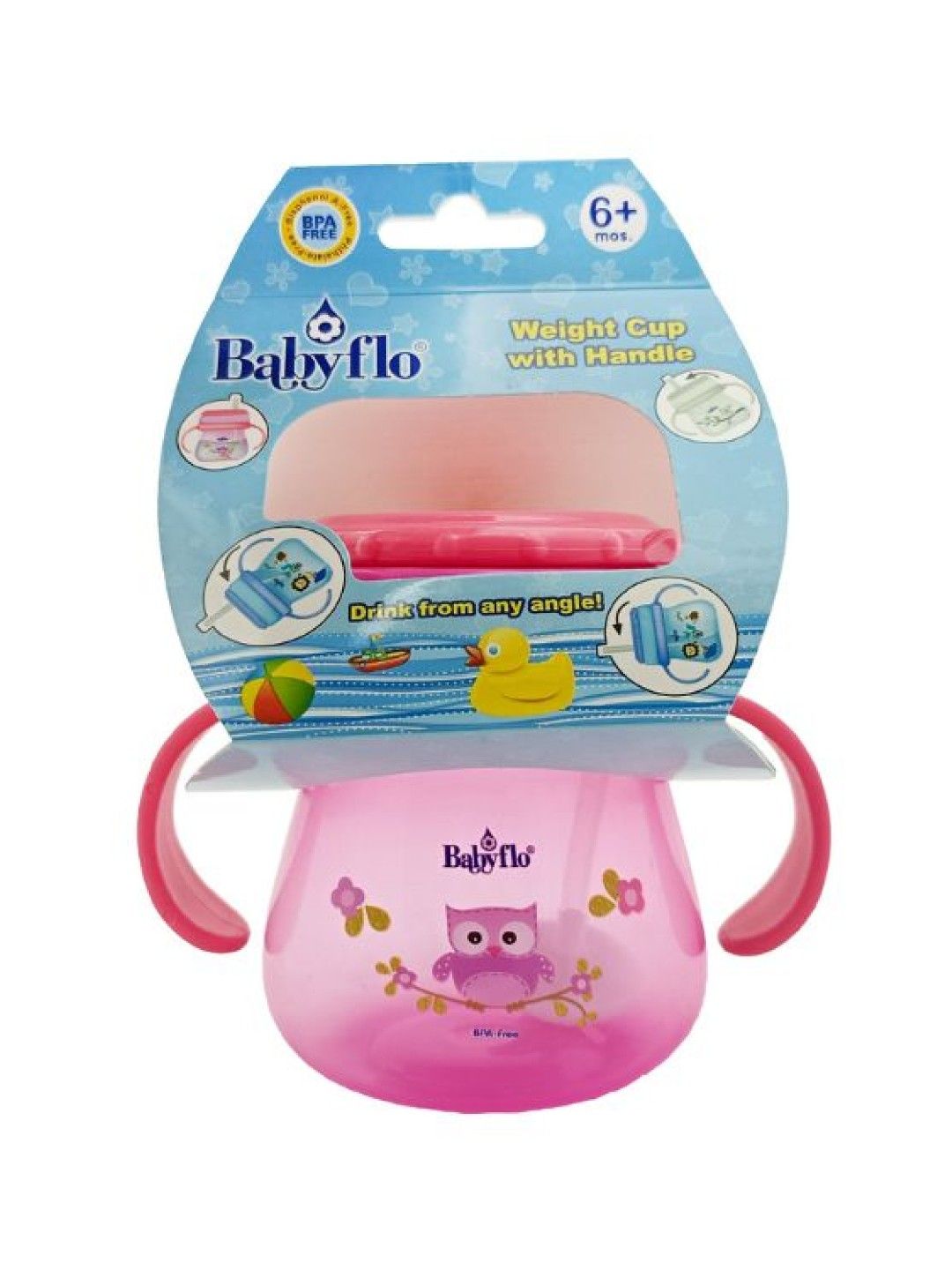 Babyflo Weighted Cup with Handle (Pink- Image 1)