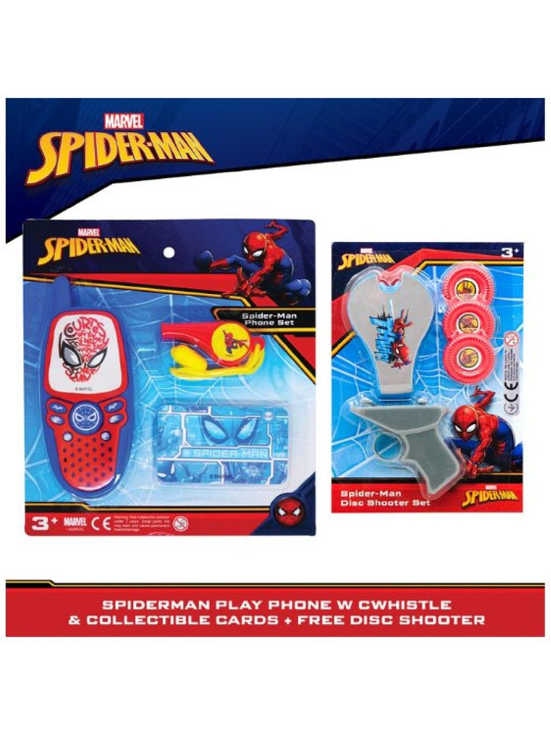 Marvel Spiderman Play Phone with Whistle and Collectible Cards and Disc Shooter Set (No Color- Image 2)