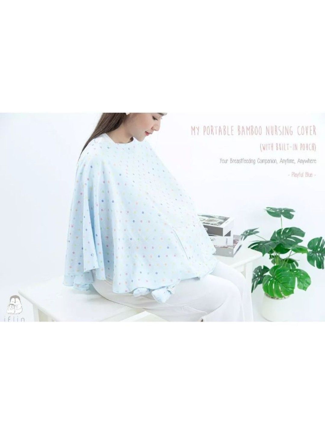Iflin  Baby My Portable Bamboo Nursing Cover (w/ Built in Pouch) (Blue- Image 2)