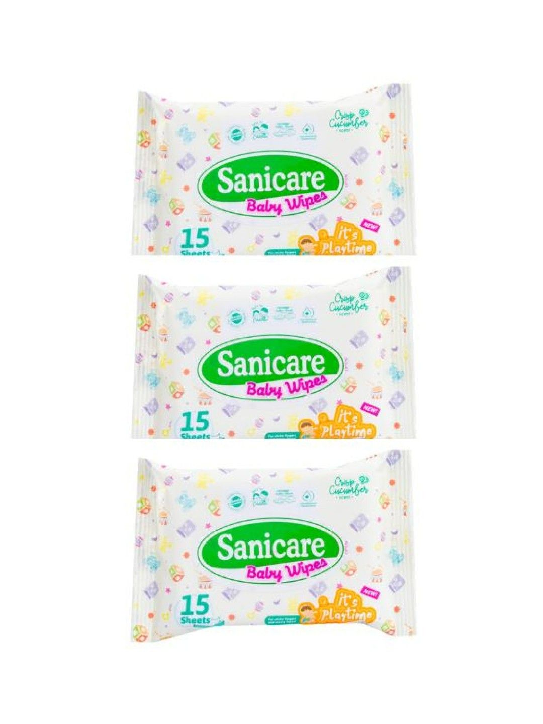 Sanicare [Bundle of 3] Playtime Wipes Cucumber (15 sheets) (No Color- Image 1)