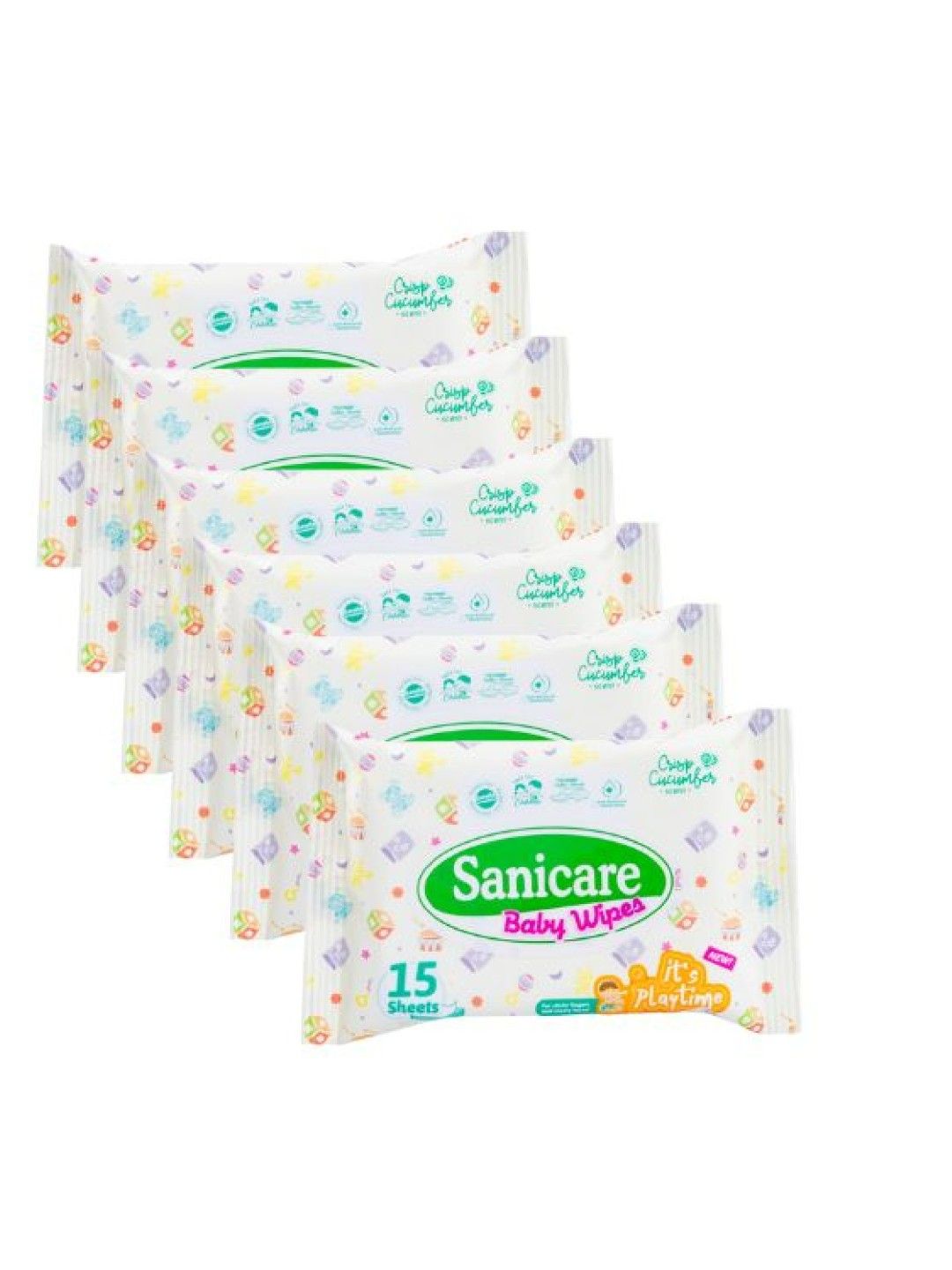 Sanicare [Bundle of 6] Playtime Wipes Cucumber (15 sheets) (No Color- Image 1)