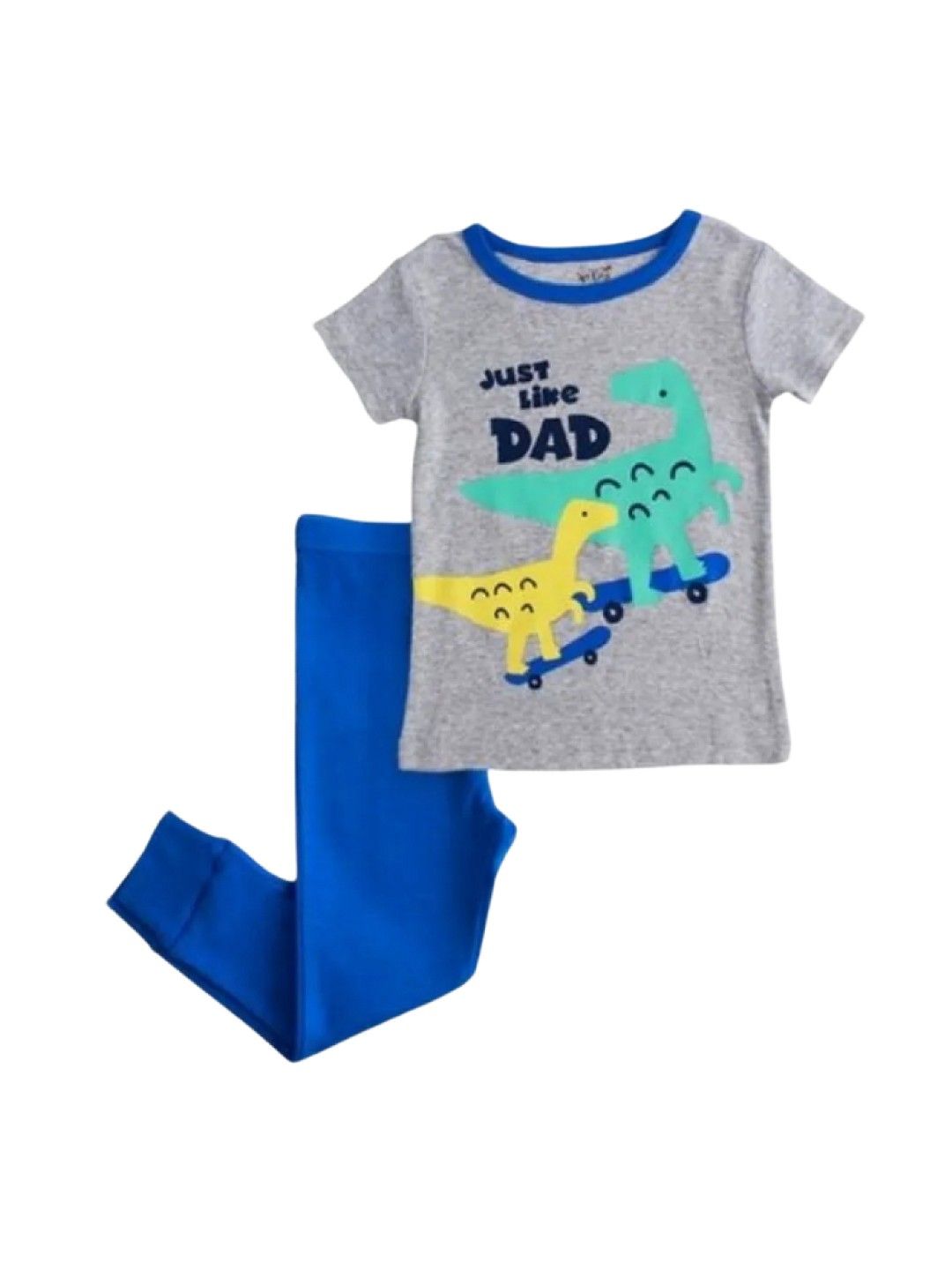 Little Steps 2-Piece Short Sleeves Dinosaur PJs (Grey/Blue & Yellow- Image 1)