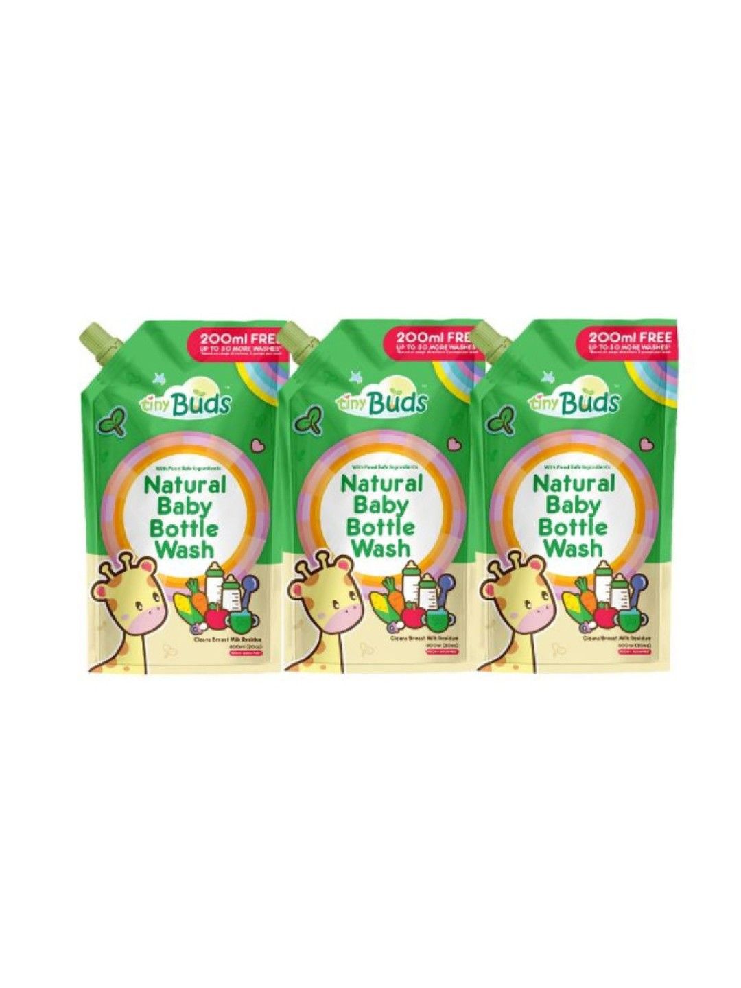 Tiny Buds Natural Baby Bottle Wash Refill 600ml - Bundle of 3 (No Color- Image 1)