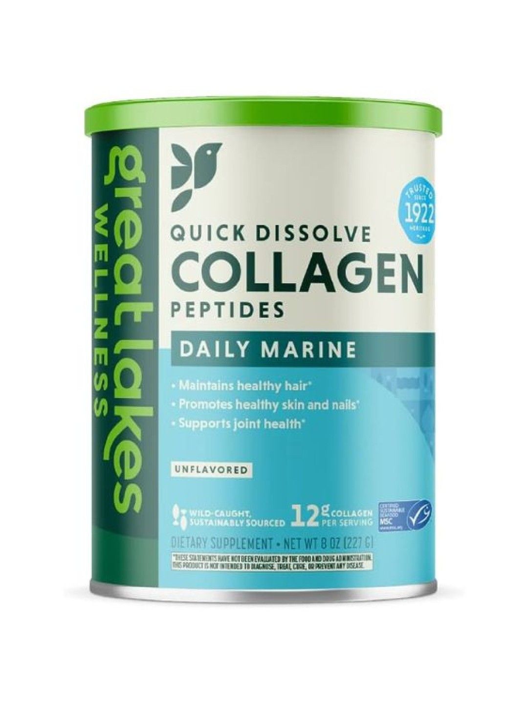 Great Lakes Wellness Collagen Peptides Daily Marine 19 Servings (8oz) - Unflavored