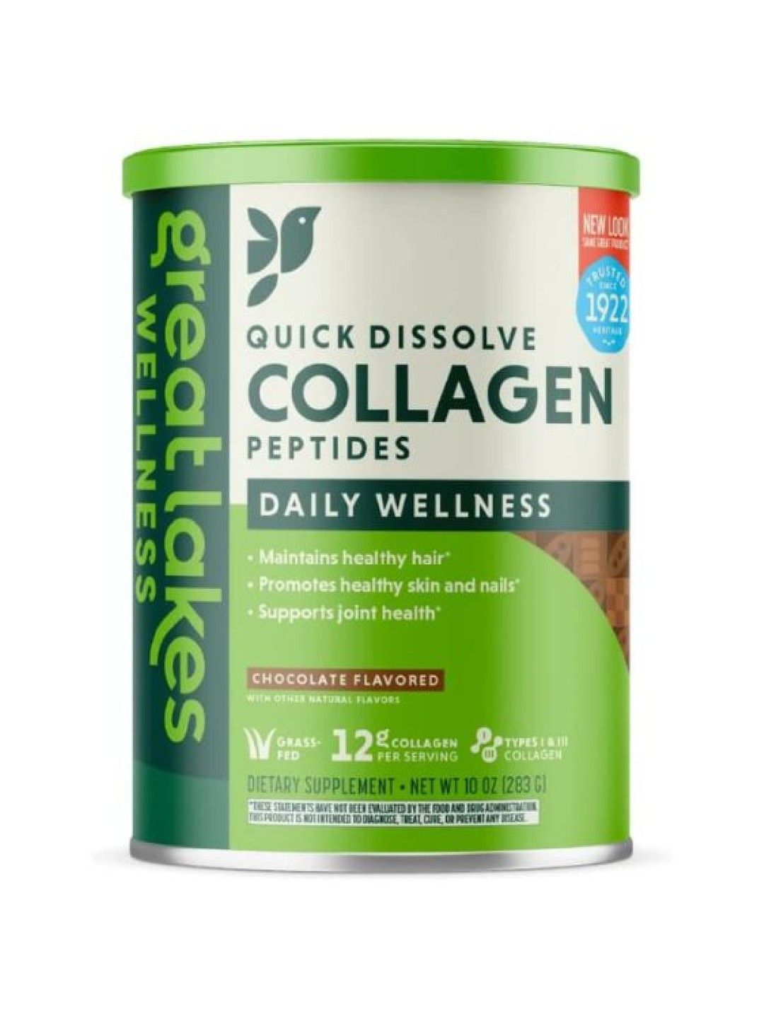 Great Lakes Wellness Collagen Peptides Daily Wellness 22 Servings (10oz) - Chocolate