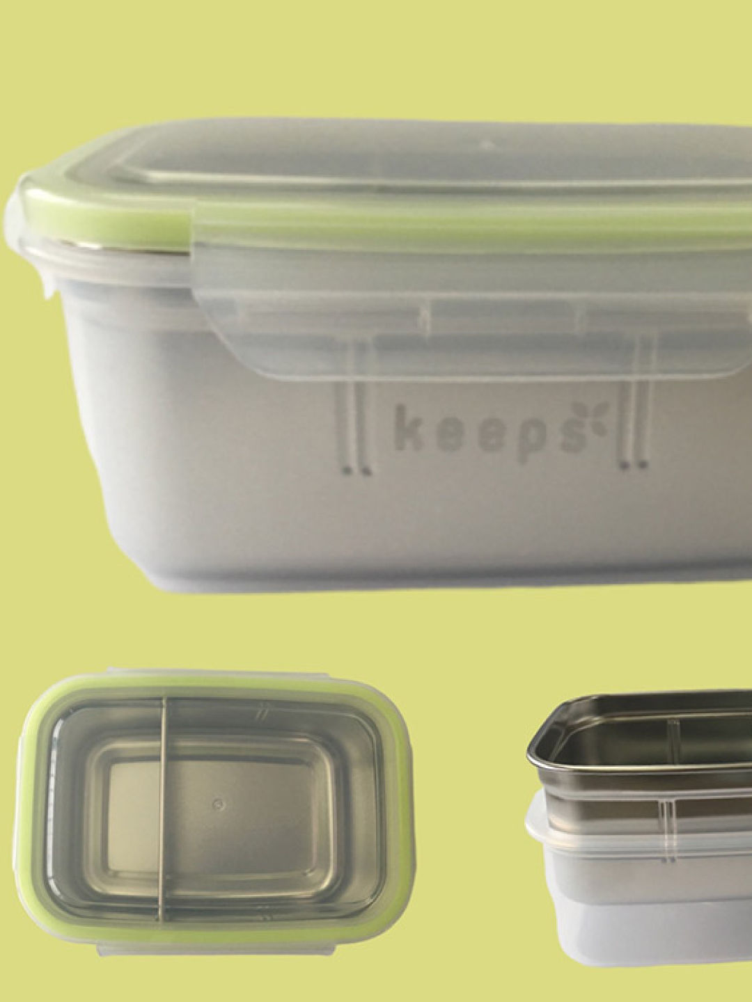 Greenkeeps Stainless Steel Food Container with Divider R1100 (Green- Image 2)