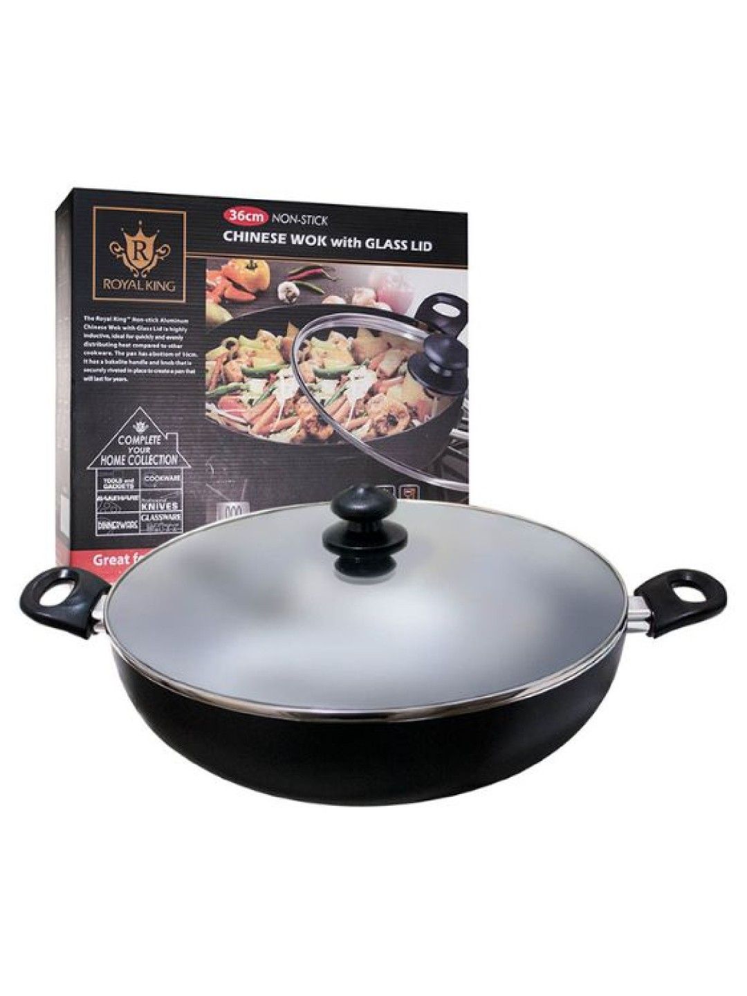 Royal King Chinese Wok with Glass Lid (36cm) (No Color- Image 1)
