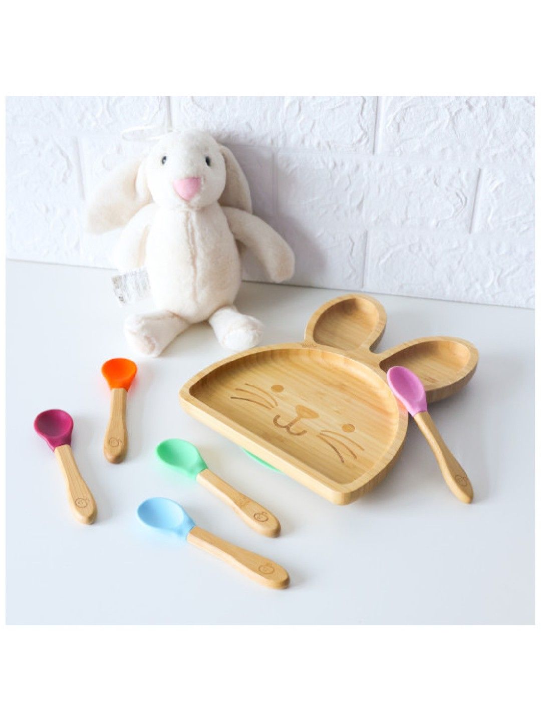 Bollie Baby Premium Bamboo Rabbit Suction Plate with Spoon (Blue- Image 4)