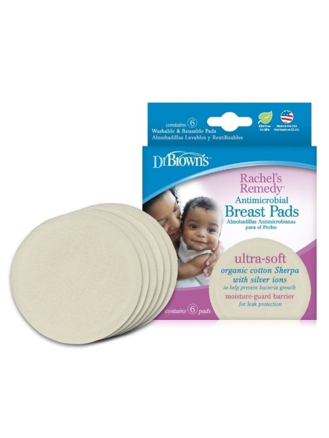 Dr. Brown's Rachel's Remedy Antimicrobial Breast Pads (Washable) (Bundle of 6) (No Color- Image 1)