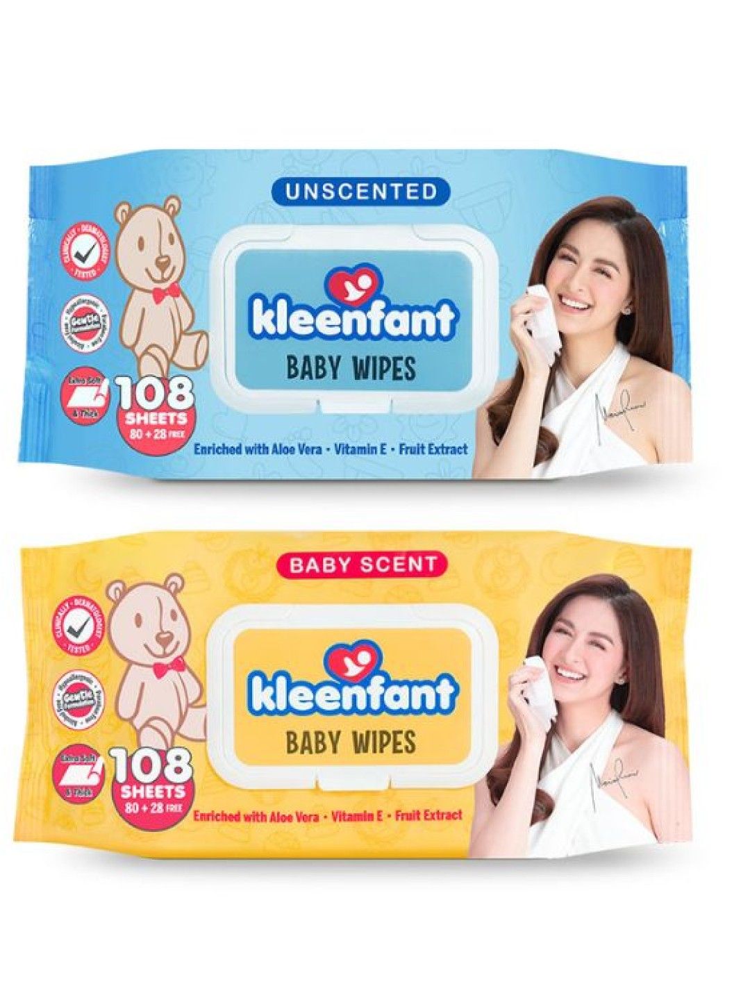 Kleenfant Unscented Baby Wipes (108s) + Baby Scent Scented Baby Wipes (108s) Pack of 2 (No Color- Image 1)