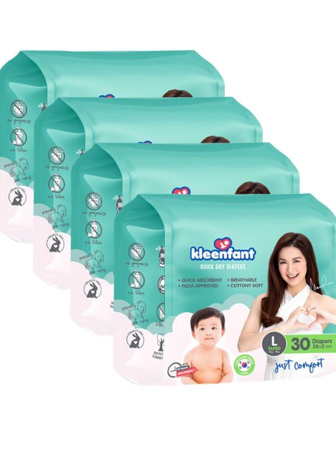 Kleenfant Diaper Taped Large (30 pcs) Pack of 4 (No Color- Image 1)